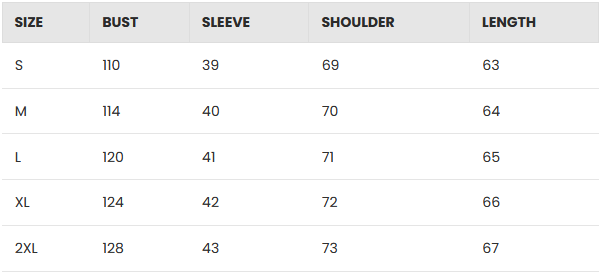 Size chart for ELLA Double Breasted Coat