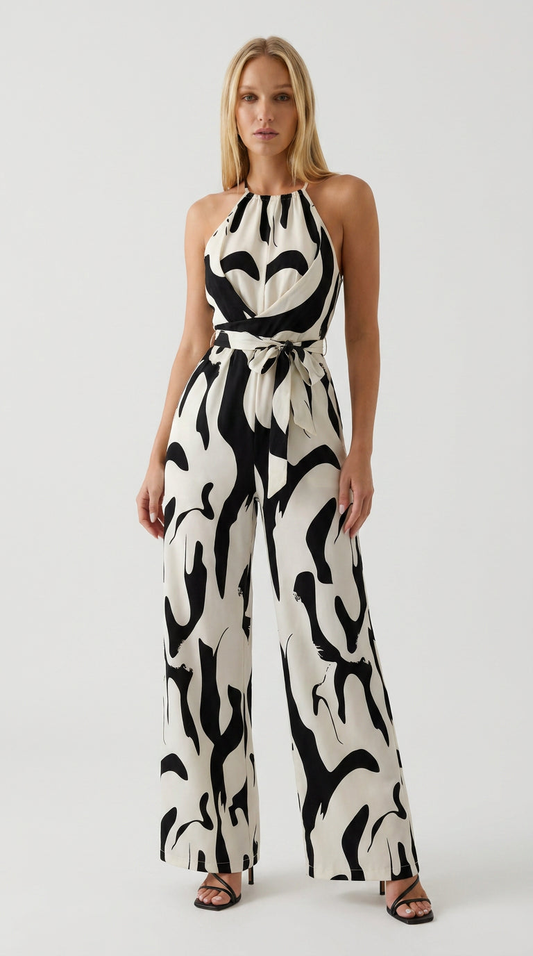 Abstract Wide-Leg Jumpsuit