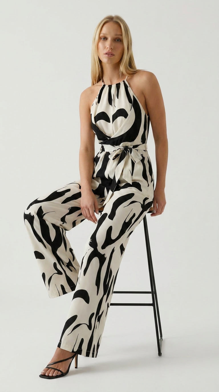 Abstract Wide-Leg Jumpsuit