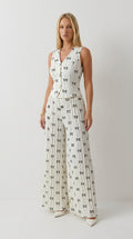 Bow Print Vest & Pleated Pants Set
