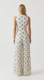 Bow Print Vest & Pleated Pants Set