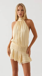 Halter Neck Ruched Mini Dress