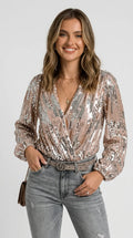 Lyra Sequin Wrap Blouse