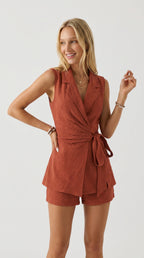 Terracotta Linen Romper Set