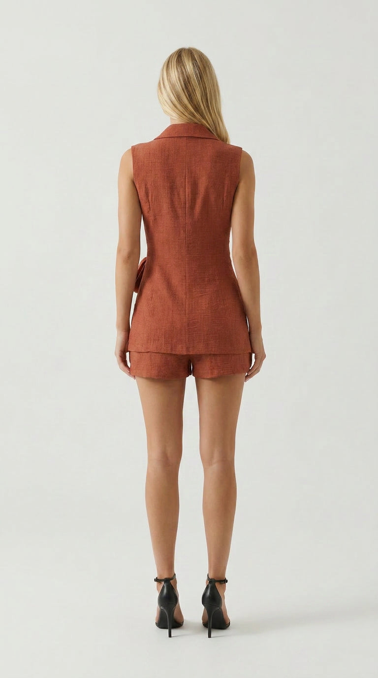 Terracotta Linen Romper Set