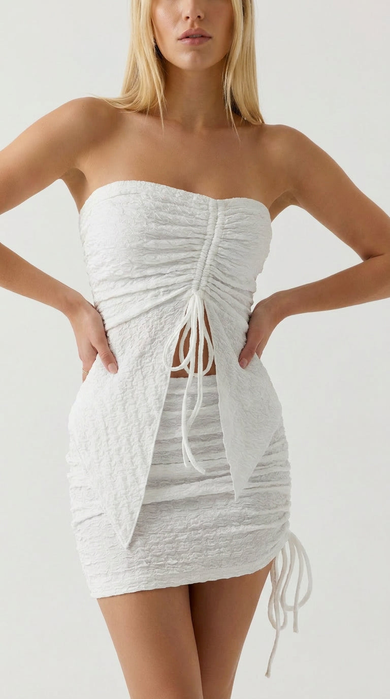 Textured Ruched Mini Dress